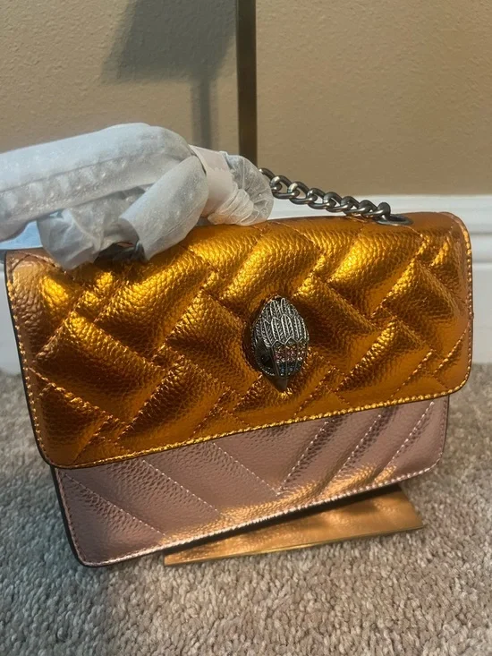 Kurt Geiger Metallic Gold and Rose Quilted Leather Crossbody Bag - Picture 10 of 10